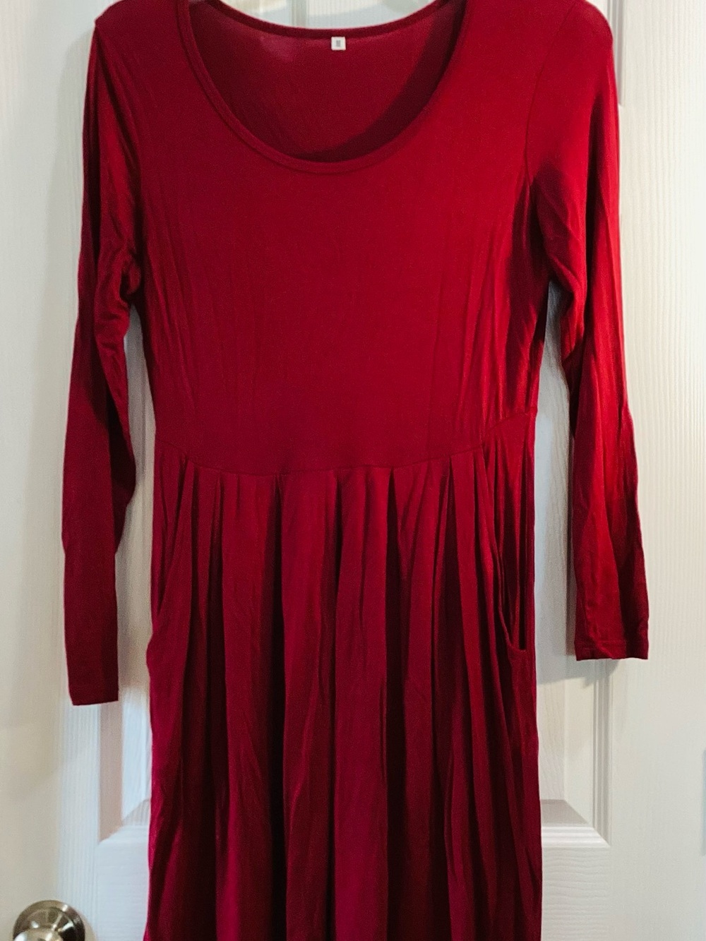 Source Unknown Red Long Sleeve Pleated Waist Maxi Dress